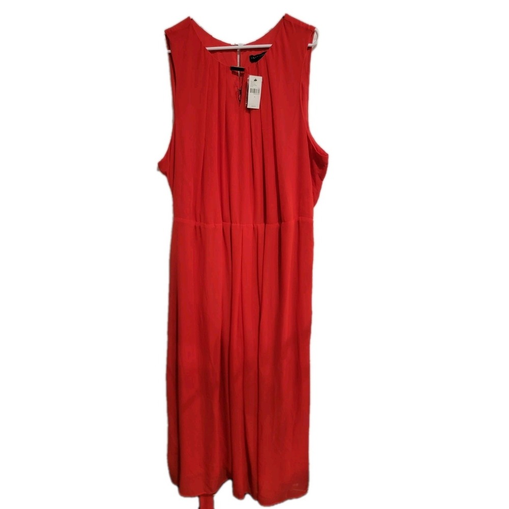 Lane Bryant Red Pleated Chiffon Maxi Dress Sleeveless Gold Hardware Plus Size 26